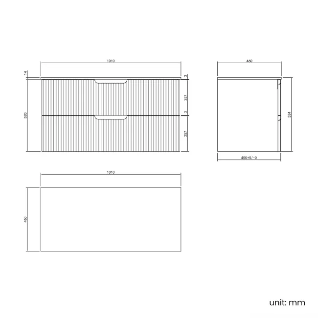 Crete Fluted Apex Oak Wall Hung Drawer Vanity with Marble Top 1000mm - Excludes Counter Top Basin