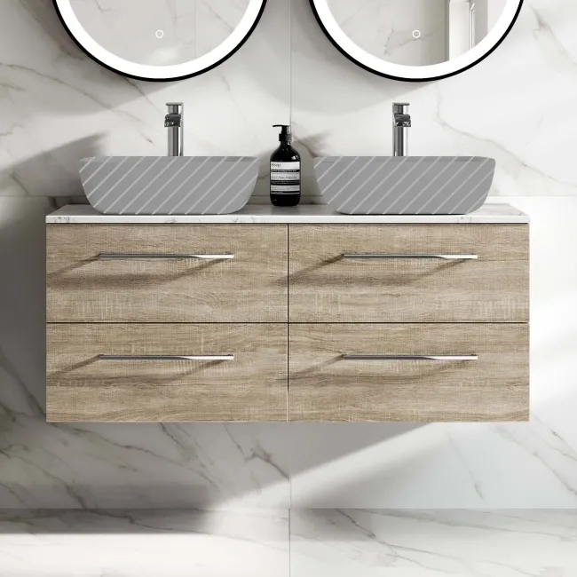 Elba Dawn Oak Wall Hung Drawer with Marble Top 1200mm - Excludes Counter Top Basin