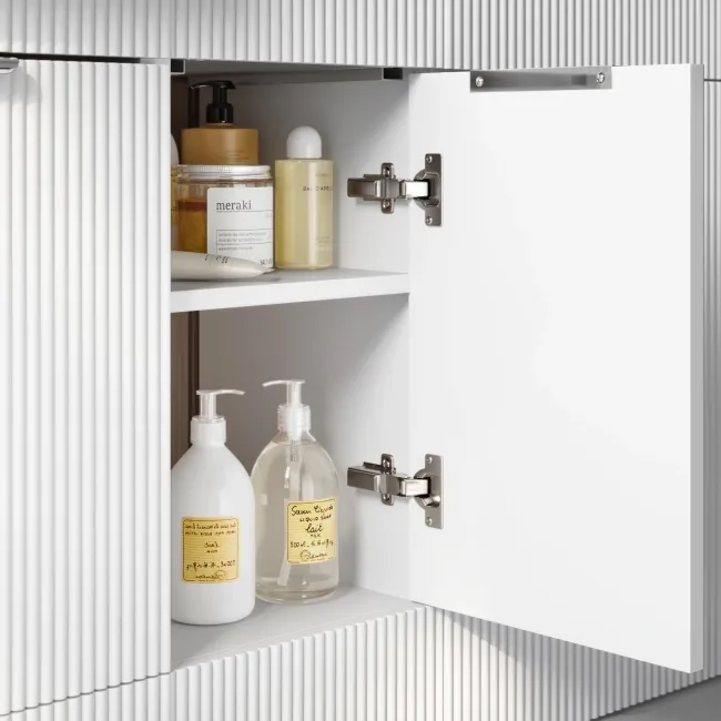 Sicily Fluted Coastal White Side Cabinet Unit 300mm - Chrome Handles