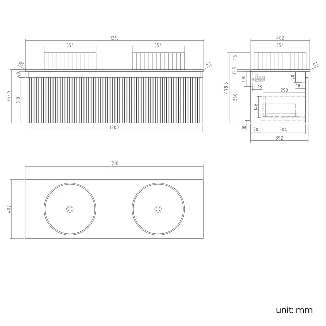 Malta Fluted Coastal White Double Wall Hung Drawer Vanity with Marble Top & Nevis Basin 1200mm