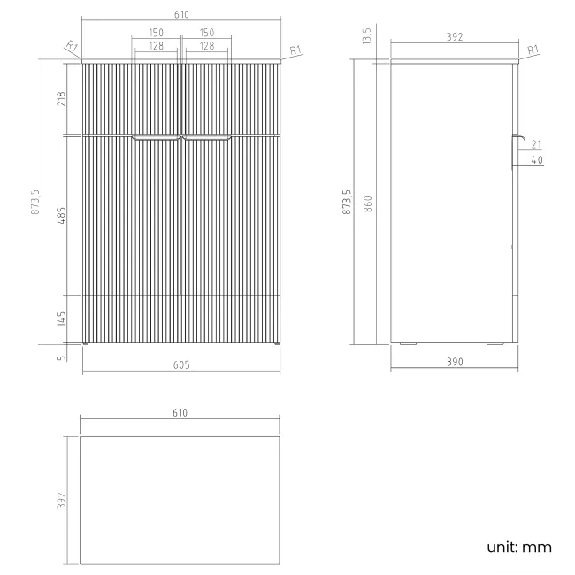 Havana Fluted Country Oak Cabinet with Marble Top 600mm (Excludes Counter Top Basin) - Brushed Brass Accents