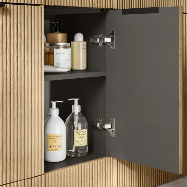 Sicily Fluted Country Oak Side Cabinet Unit 300mm - Black Accents