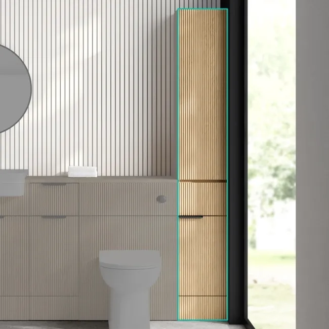 Sicily Fluted Country Oak Floor Standing Tall Cabinet Unit 1900x300mm - Black Accents