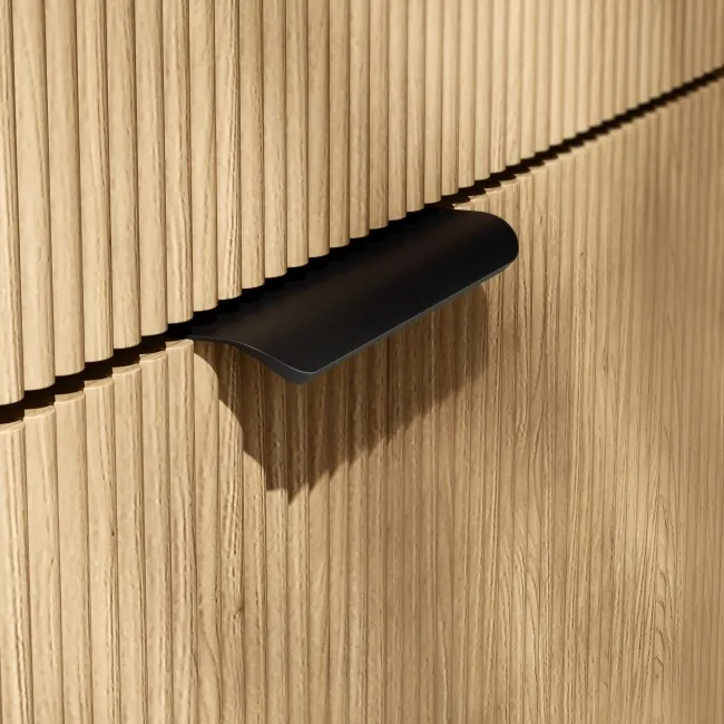 Sicily Fluted Country Oak Floor Standing Tall Cabinet Unit 1900x300mm - Black Accents