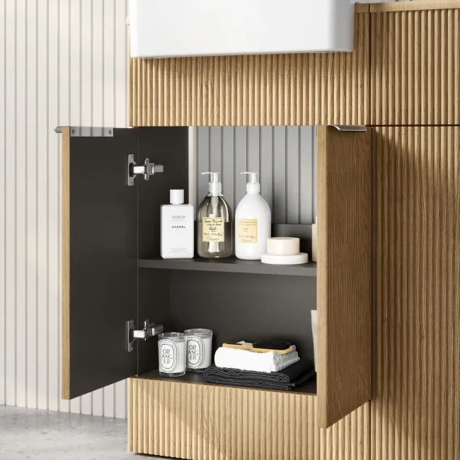 Sicily Fluted Country Oak Vanity with Semi Recessed Basin 500mm - Chrome Handles