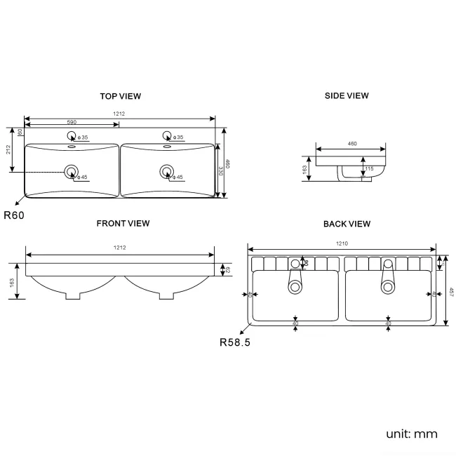 Sorrento Fluted Coastal White Wall Hung Double Basin Drawer Vanity 1200mm