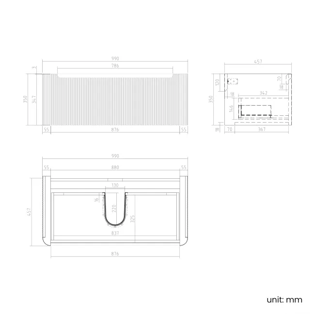 Sorrento Fluted Matt Black Wall Hung Basin Drawer Vanity 1000mm