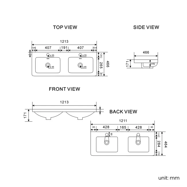 Sorrento Fluted Matt Black Wall Hung Double Basin Drawer Vanity 1200mm