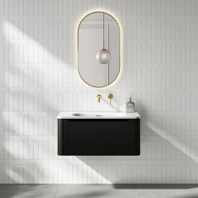 Sorrento Fluted Matt Black Wall Hung Drawer Vanity with Matt White Basin 800mm