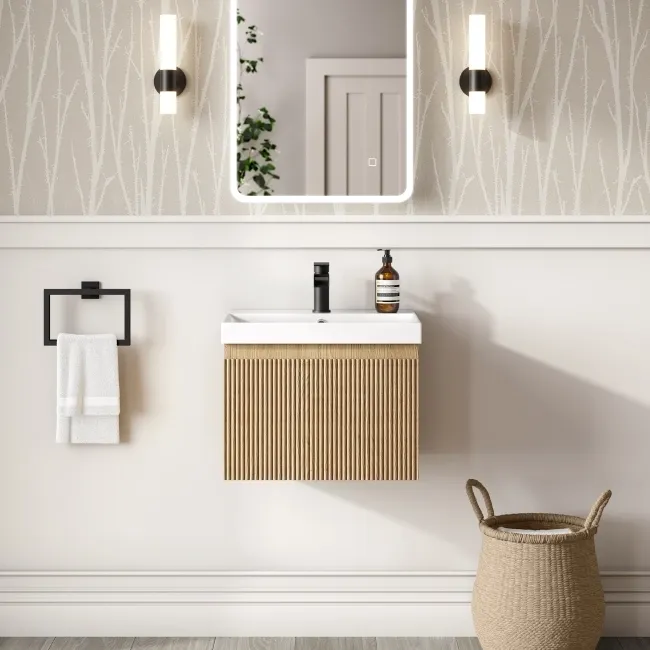 Malta Fluted Country Oak Wall Hung Basin Drawer Vanity 500mm