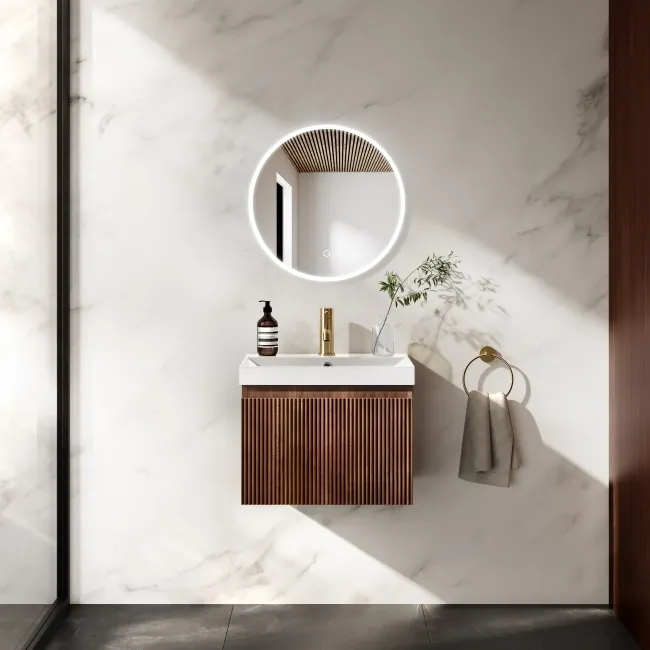 Malta Fluted Black Walnut Wall Hung Basin Drawer Vanity 500mm