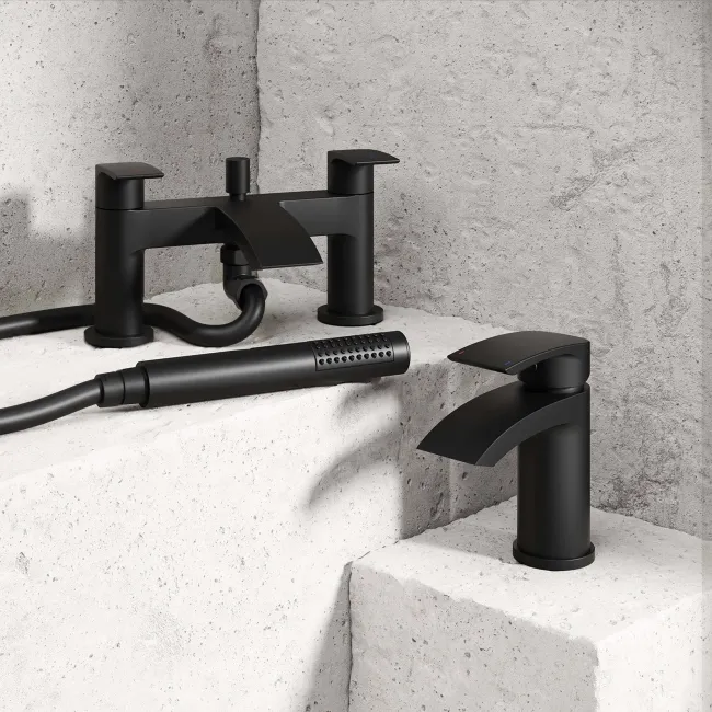 Severn Matt Black Basin & Shower Bath Mixer Tap Set