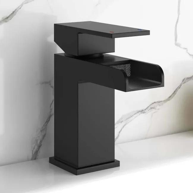 Avon Matt Black Waterfall Basin & Bath Mixer Tap Set