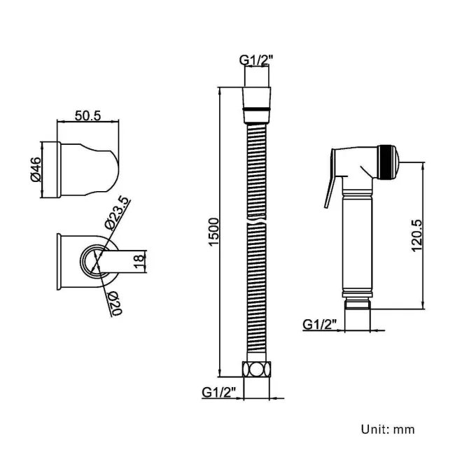 Douche Kit with Thermostatic Mixing Valve and Brass Spray Head