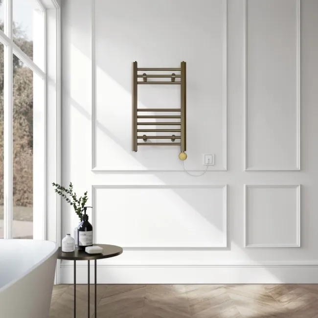 Barcelona Electric Antique Gold Straight Heated Towel Rail 650x400mm