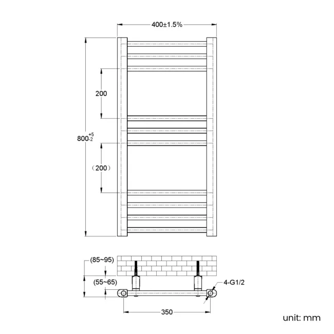Barcelona Electric Antique Gold Straight Heated Towel Rail 800x400mm