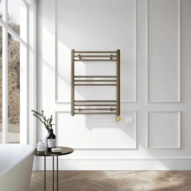 Barcelona Electric Antique Gold Straight Heated Towel Rail 800x600mm