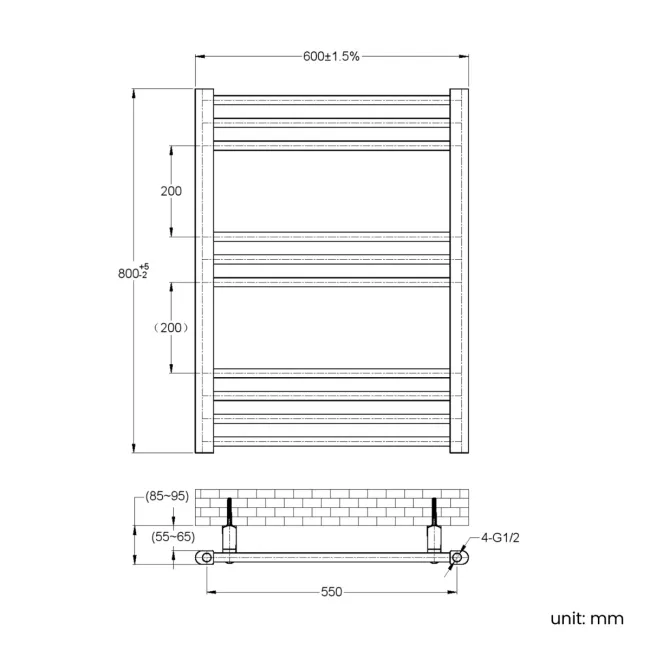 Barcelona Electric Antique Gold Straight Heated Towel Rail 800x600mm