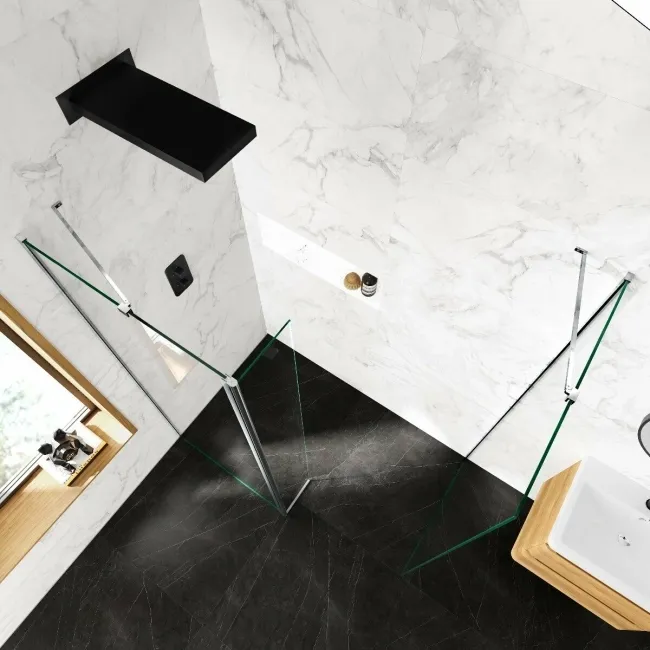 Copenhagen Easy Clean 8mm Walk In Shower Enclosure 800mm & 700mm Glass with Pivotal Return Panel