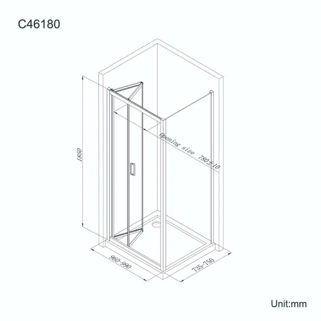 London 6mm Bifold Shower Enclosure 1000x760mm