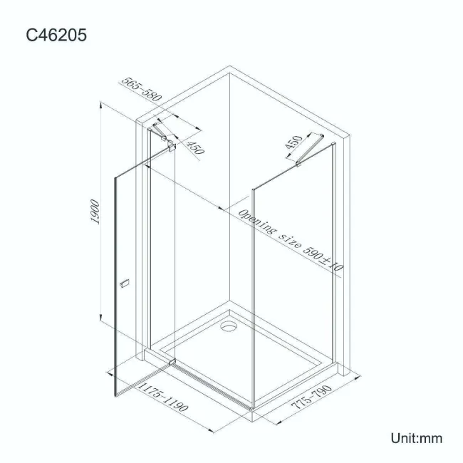 Vienna Matt Black Easy Clean 8mm Hinged Shower Enclosure 1200x800mm