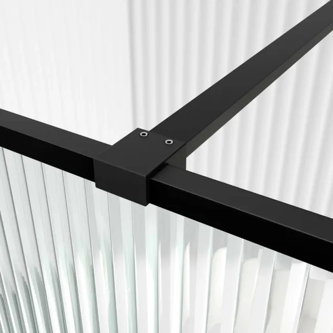 Munich Fluted Effect Matt Black Framed 8mm Wet Room Shower Glass 800mm & 250mm Pivotal Return Panel