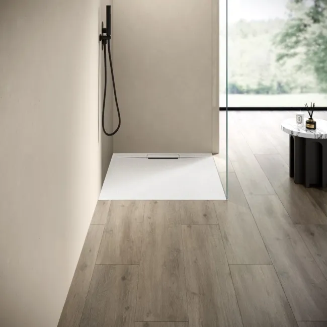 Tokyo Square Matt White Slate Texture Stone Shower Tray 900x900mm