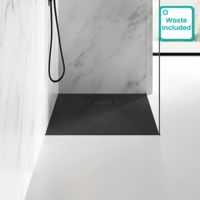 Berlin Square Matt Black Slate Effect SMC Composite Shower Tray 900x900mm