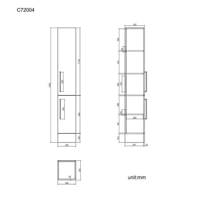 Harper Charcoal Elm Floor Standing Tall Cabinet Unit 1900x300mm - Black Touch