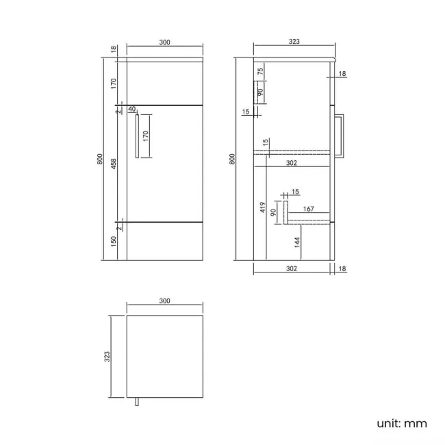Harper Navy Blue Side Cabinet Unit 300mm - Black Accents