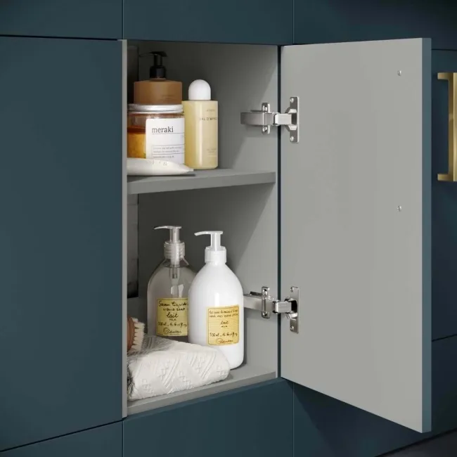 Harper Navy Blue Side Cabinet Unit 300mm - Brushed Brass Accents