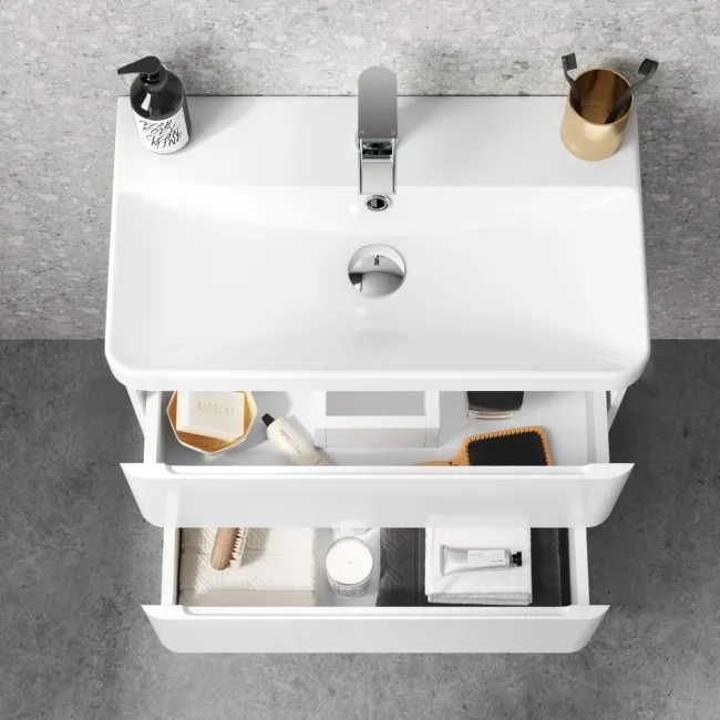 Corsica Gloss White Wall Hung Slimline Basin Drawer Vanity 600mm