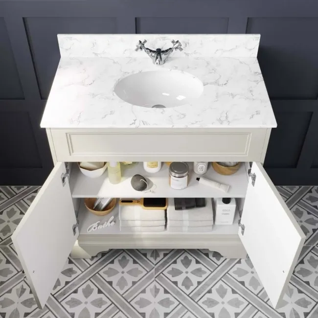 Lucia Chalk White Vanity with Marble Top & Undermount Basin 830mm