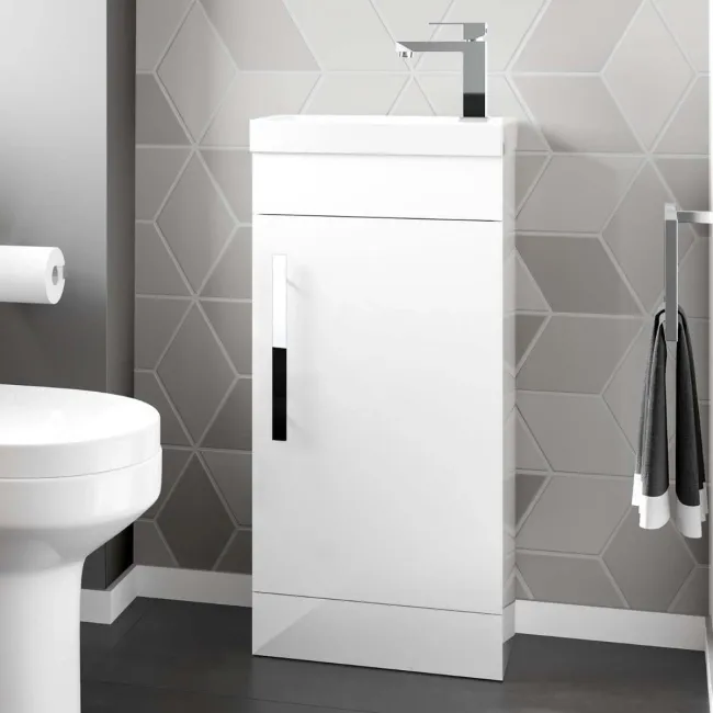 Avon Gloss White Cloakroom Floor Standing Basin Vanity 400mm