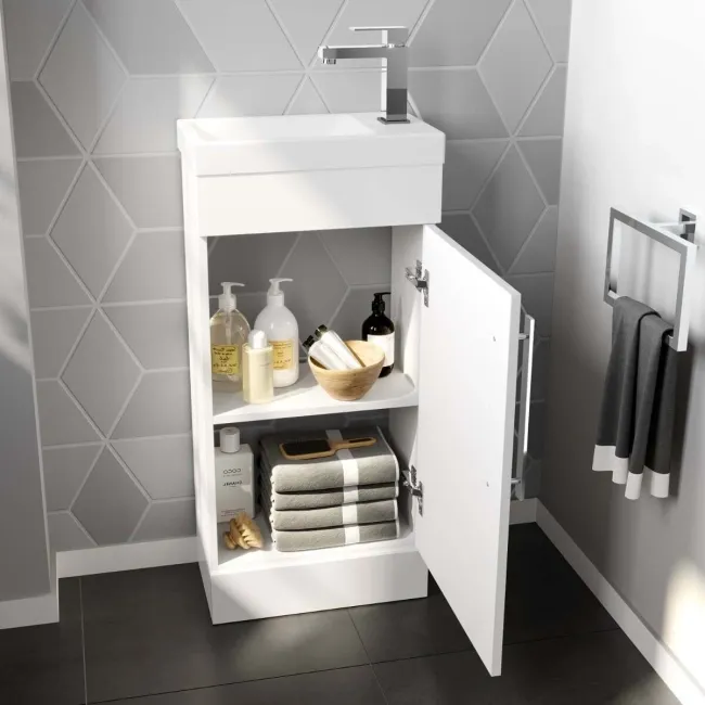 Avon Gloss White Cloakroom Floor Standing Basin Vanity 400mm