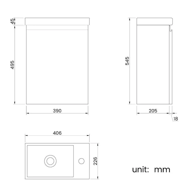 Trent Stone Grey Cloakroom Wall Hung Basin Vanity 400mm