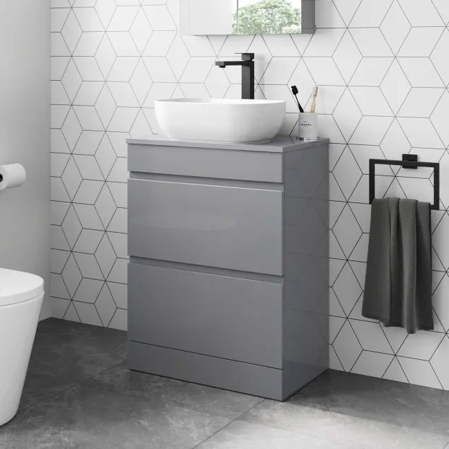 Trent Stone Grey Vanity Drawer with Curved Counter Top Basin 600mm