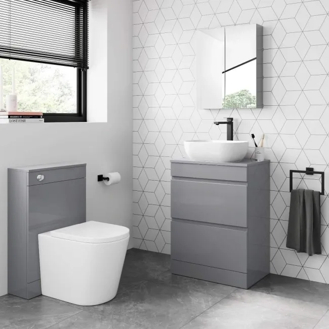 Trent Stone Grey Vanity Drawer with Curved Counter Top Basin 600mm