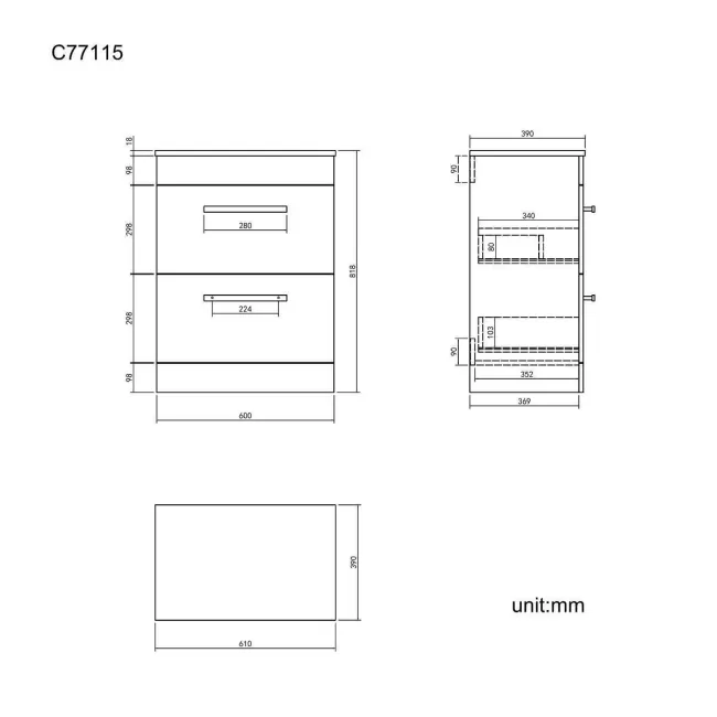 Avon Gloss White Drawer 600mm - Excludes Counter Top Basin