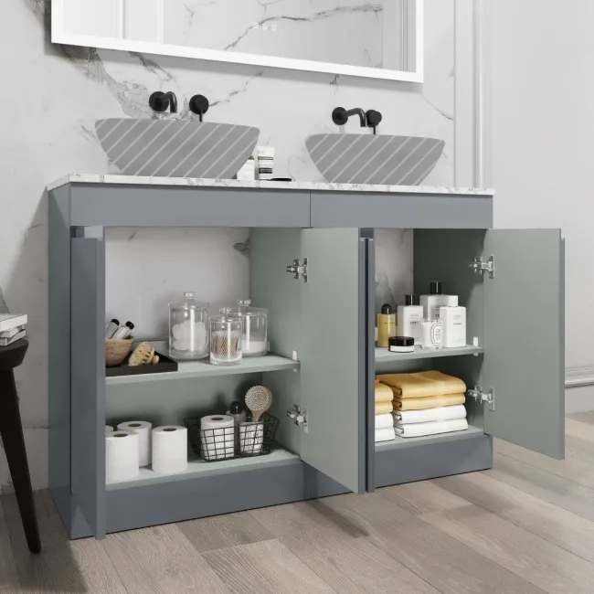Trent Stone Grey Cabinet with Marble Top 1200mm - Excludes Counter Top Basins