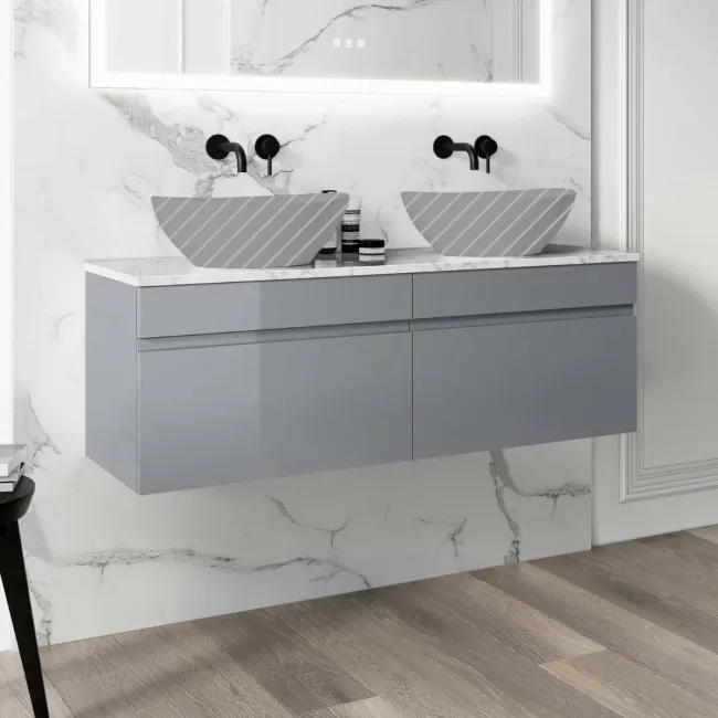 Trent Stone Grey Wall Hung Drawer with Marble Top 1200mm - Excludes Counter Top Basins