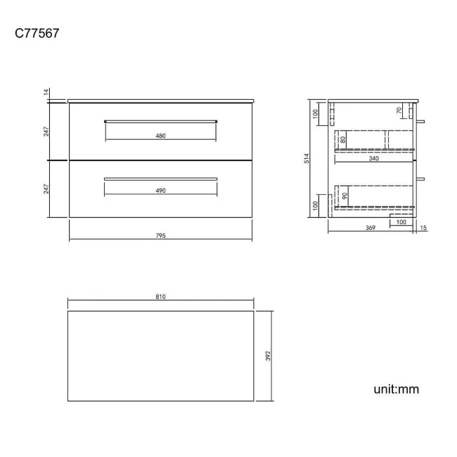 Elba Graphite Grey Wall Hung Drawer 800mm Excludes Counter Top Basin - Black Accents