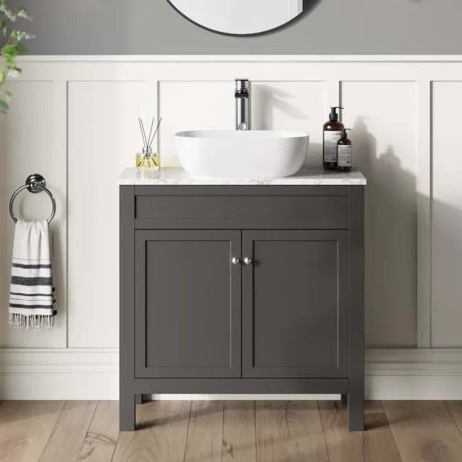 Bermuda Graphite Grey Vanity with Marble Top & Curved Counter Top Basin 800mm