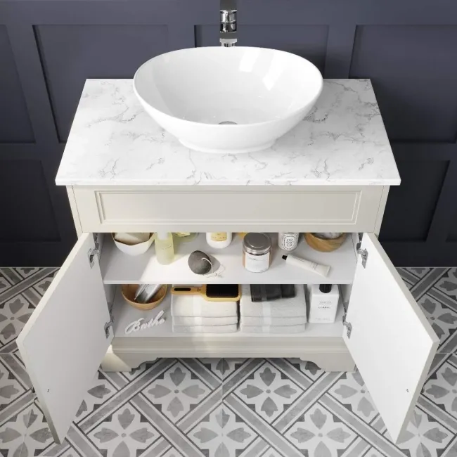 Lucia Chalk White Vanity with Marble Top & Oval Counter Top Basin 840mm
