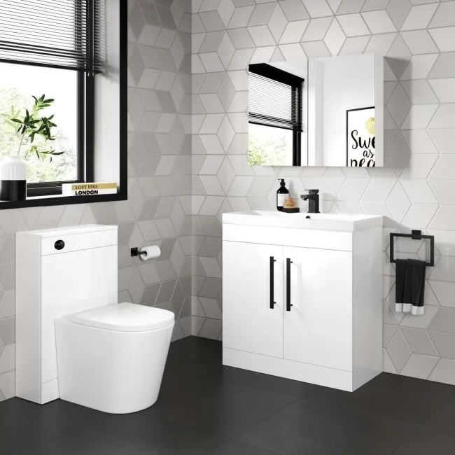 Avon Gloss White Basin Vanity 800mm - Black Accents