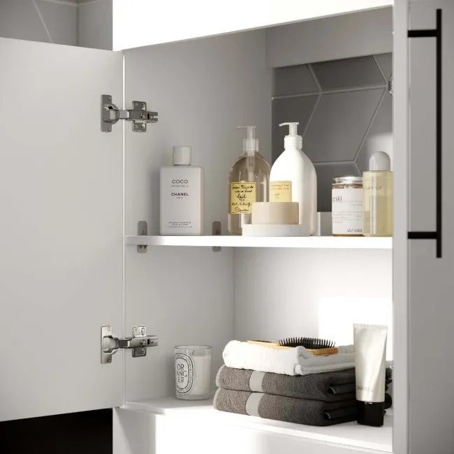 Avon Gloss White Vanity with Curved Counter Top Basin 600mm - Black Accents