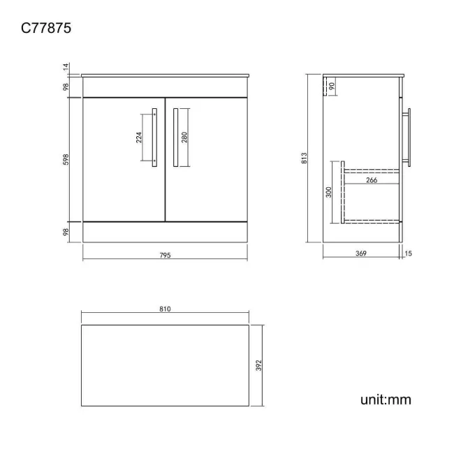 Avon Gloss White Counter Top Vanity with Marble Top 800mm - Black Accents