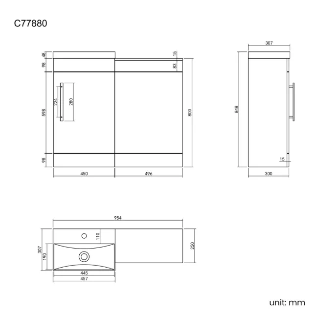 Avon Gloss White Basin Vanity and Back To Wall Unit 950mm - Black Accents