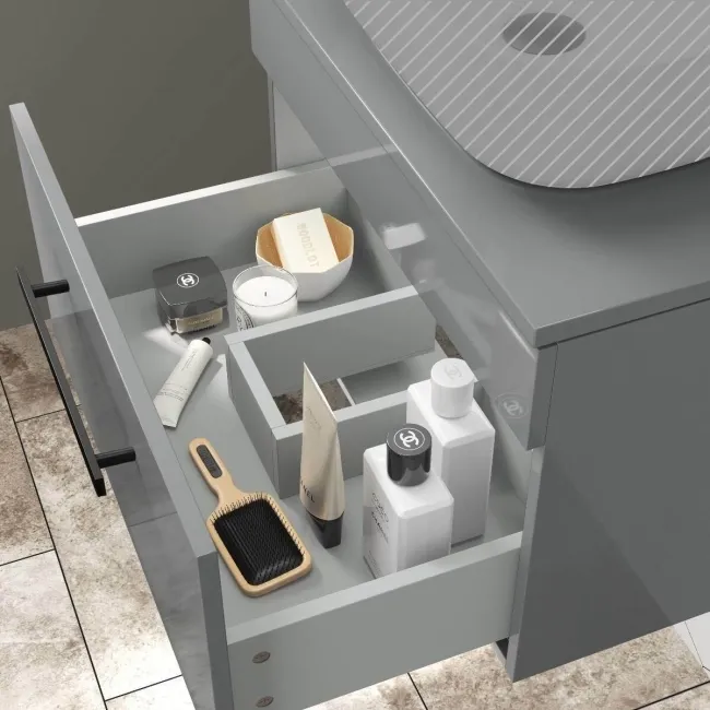 Avon Stone Grey Wall Hung Counter Top Vanity 600mm - Black Accents