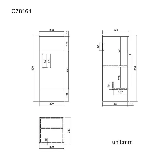 Harper Gloss White Side Cabinet Unit 300mm - Black Accents